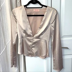 Blush Satin Long Sleeve Top